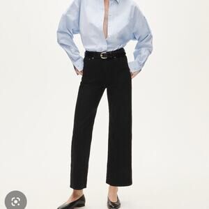 J Crew Slim Wide Leg Jeans Black High Rise Semi Stretch Crop Ankle Minimalist 29